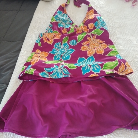 Chadwick's Floral Two Piece Tankini Skirted Bathing Suit 8 - Picture 4 of 12